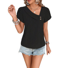 Womens Summer Tops Petal Sleeve Blouses for Women-Black XL