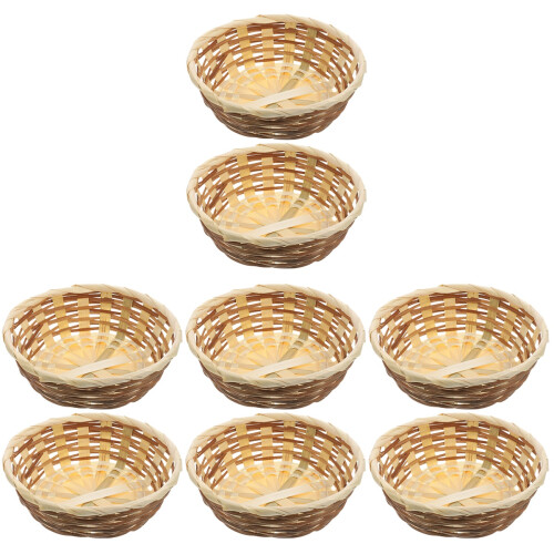 8Pcs Woven Bamboo Food Serving and Fruit Baskets Khaki Home Use