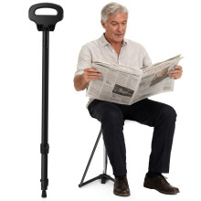 2-in-1 Walking Stick with Seat, Folding Lightweight Cane Stool for Adults, Adjustable Height with Carry Bag for Elderly, Travel, Hiking & Outdoor Use