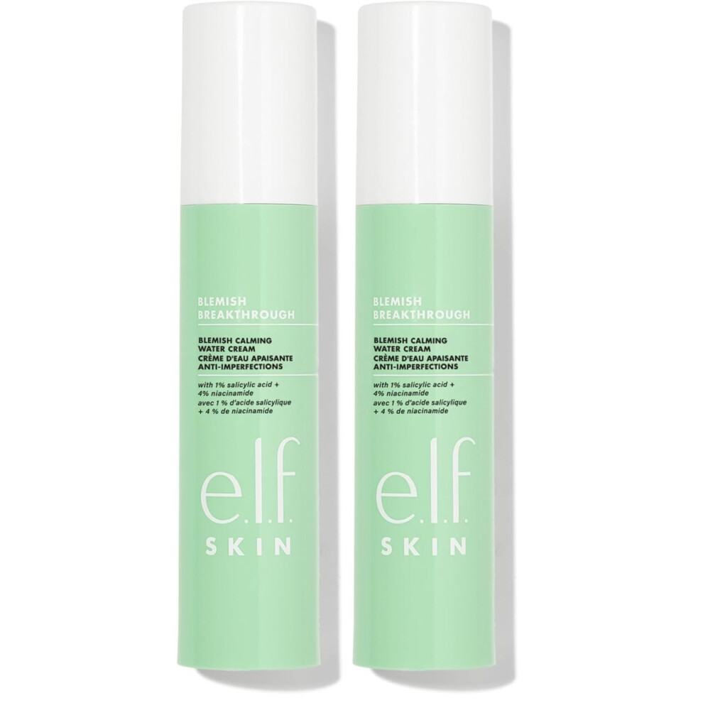 E.l.f. Skin Blemish Breakthrough Calming Water Cream, Lightweight Blemish-Fighting Face Moisturiser, Prevents New Blemishes & Calms Skin (Pack Of 2)