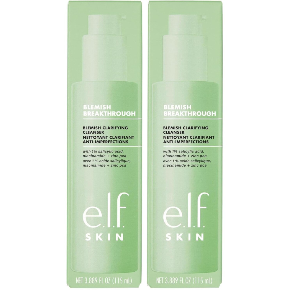E.l.f. Skin Blemish Breakthrough Clarifying Cleanser,Gel Cleanser For Removing Makeup,Controlling Oil & Clarifying Pores,1% Salicylic Acid,(Pack Of 2)