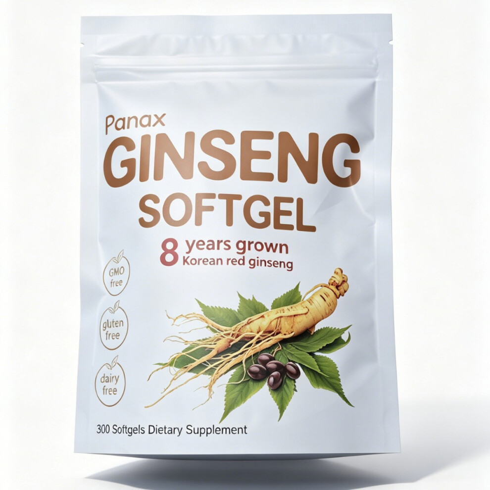 Red Panax Ginseng Softgels - 300 Count, Gmo/Gluten/Dairy Free Energy & Vitality Supplement