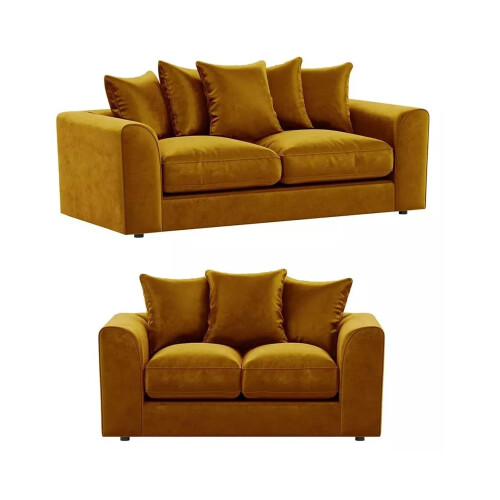 Furniture 786 Plush Velvet 3+2 Seater Sofa Set Gold