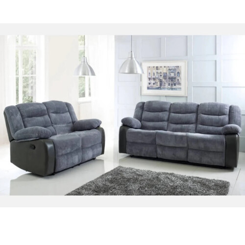 Furniture 786 Rio Fabric Recliner 3+2 Seater Sofa Set Black-Grey