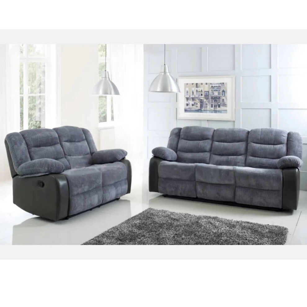 Furniture 786 Rio Fabric Recliner 3+2 Seater Sofa Set Black-Grey Multicoloured