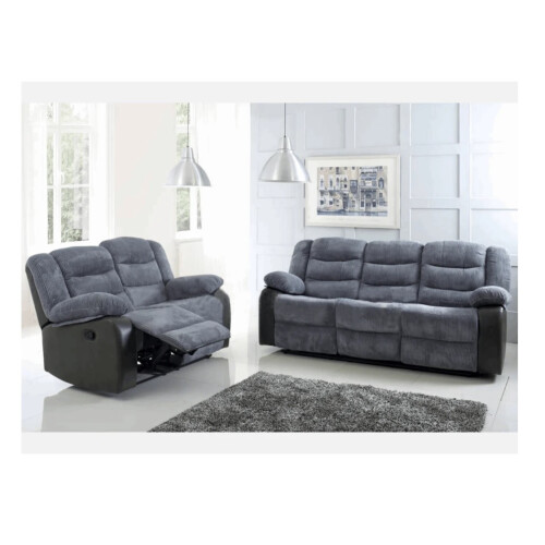 Furniture 786 Rio Fabric Recliner 3+2 Seater Sofa Set Black-Grey 2