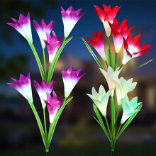 Conjunto de 4 Luzes Solares para Jardim com Flores de Lírio