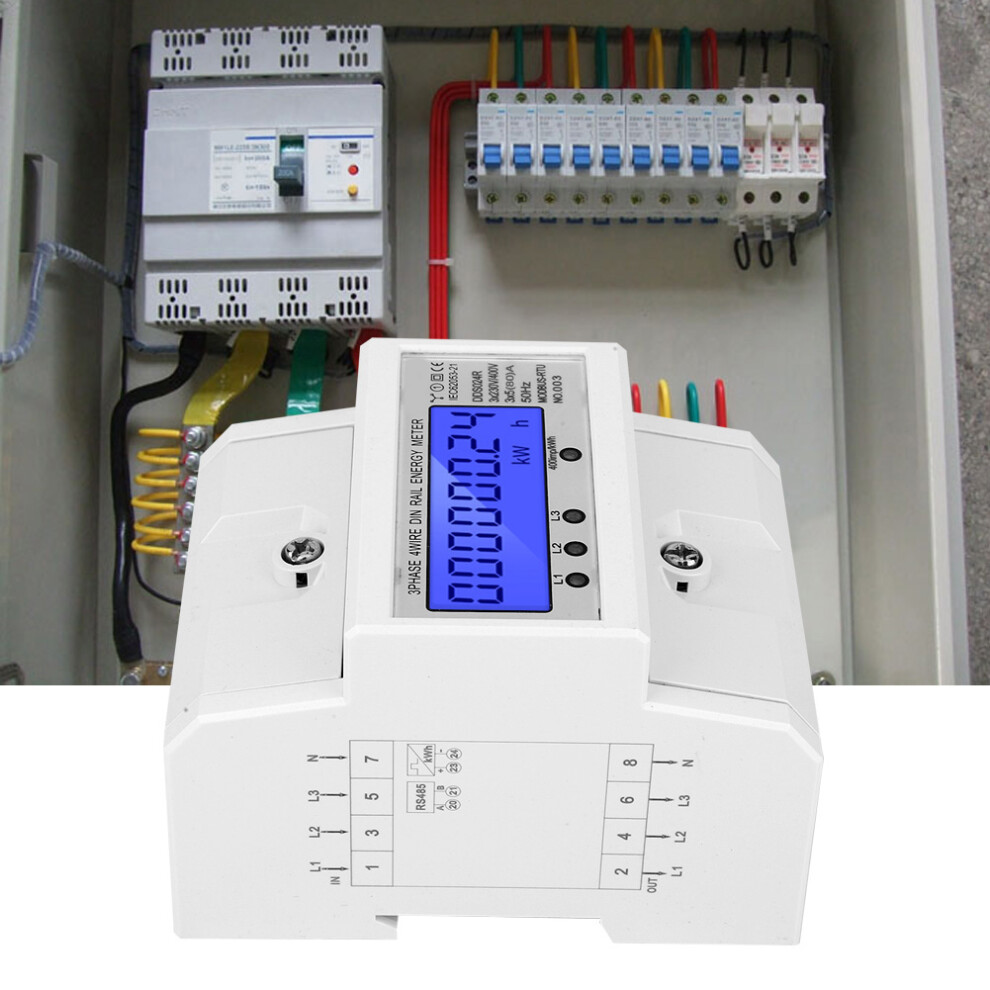 3 Phase 4 Wire Watt-Hour Meter DIN Rail LCD