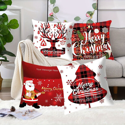 Ensemble de 4 taies d'oreiller de Noël 4 pièces 45 x 45 cm