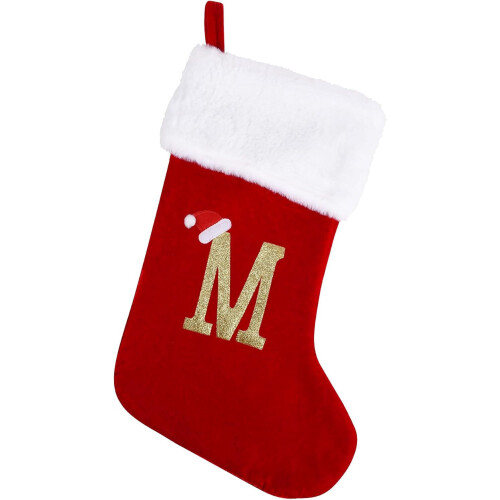 Rød fløjls julestrømpe med monogram 20 tommer