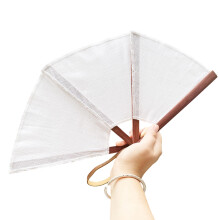 Natural Linen Fabric Folding Fan with Smooth Wooden Frame for-5