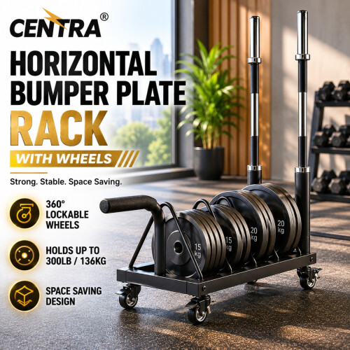 Centra Weight Plate Rack Wheeled Horizontal Olympic Barbell Bumper Storage Stand