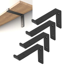 4 Black Carbon Steel Shelf Brackets for Home