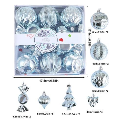 Light Blue Shatterproof Christmas Ornaments Set 18 pcs 2