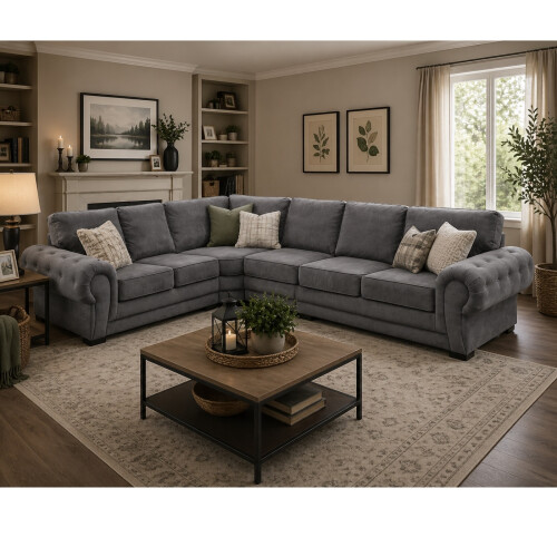 Furniture 786 Chingford Full Back 2c3 Corner Sofa Grey