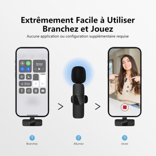Microfono Lavalier Sans Fili 2 Microfoni, Portata 20 m, Autonomia 10 Ore, Bluetooth, Lightning e USB-C, per iPhone e iPad, Podcast e Vlog 1