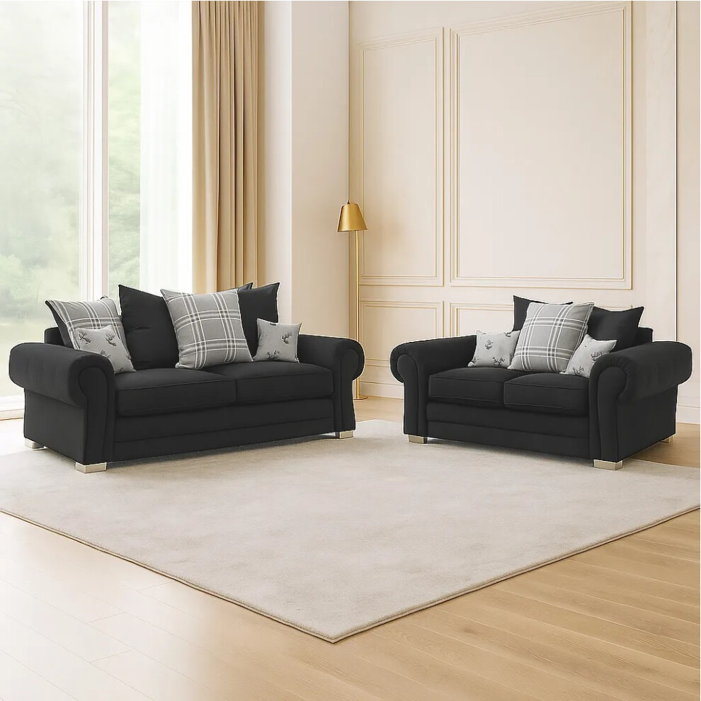 Furniture 786 Verona Scatter Back 3&2 Seater Sofa Set Black