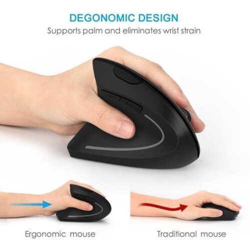 Wireless Vertical Optical Mouse for Left-Handed Users, Ergonomic Design for Arm Relief, 6 Buttons, Black 2