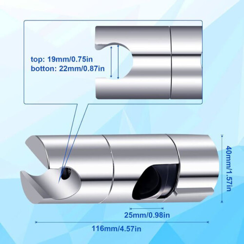 Adjustable Shower Head Holder, 18-25 mm Diameter, Chrome Finish and ABS Bracket for Shower Rail 1
