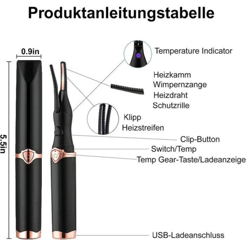 Heated Eyelash Curler, USB Rechargeable, 3 Temperature Settings, Fast Preheating, Dual-Use Comb 2