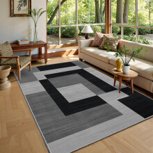 (200cm x 290cm (6ft 7" x 9ft 6")- Extra Large Rug Indoor Outdoor Floor Area Carpet, Black Grey Silver) Non-Slip Rugs Printed Carpets Hallway Runner Mats