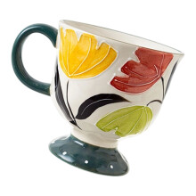 Elegant Hand Engraved Ceramic Coffee Cup With Flower-RAINBANA