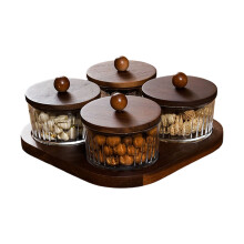 Modern Glasses Dessert Bowls Paired With Wooden Stand-FOURLINE