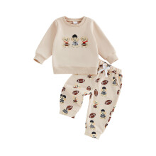 (3-4 Years, Khaki) Toddler Baby Boys Fall Outfit Fashion Long Sleeve Puppy Football Embroidery Pullover with Pants 2Pcs Set