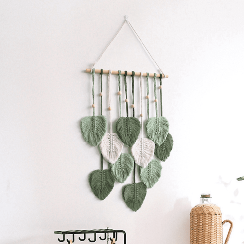 Decorazione da parete in macramè a forma di foglia, stile boho, 2 pezzi 1