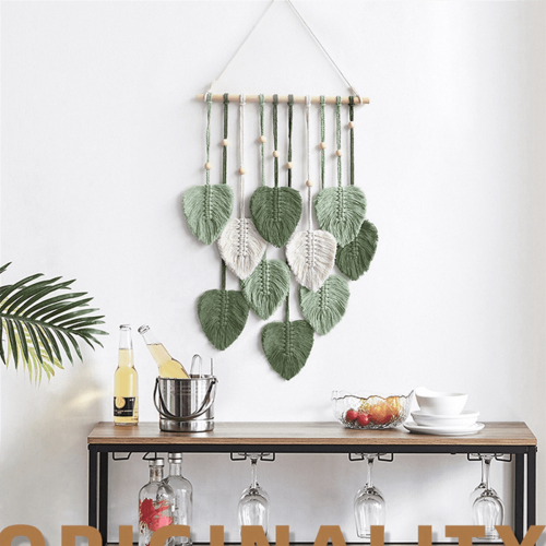 Decorazione da parete in macramè a forma di foglia, stile boho, 2 pezzi 2