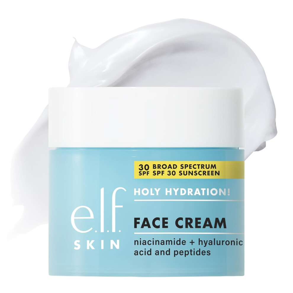 E.l.f. Cream Holy Hydration! Face Broad Spectrum Spf 30 Sunscreen Moisturizer, Made With Hyaluronic Acid, Niacinamide & Peptides, 1.7 Oz