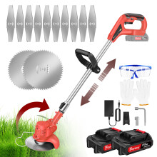 21V Cordless Strimmer, Grass Trimmer 90° Head Adjustment, Garden Strimmer Cordless with 2 Batteries
