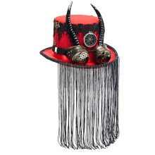 Stylischer Steampunk-Ziegenhornhut mit funktioneller-Rot