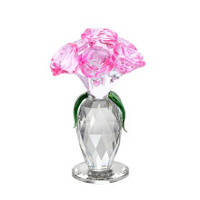 Colorful Crystal Rose Figurine Ornament Spring Bouquet-Pink
