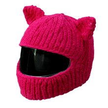 Gebreide motorhelmen Maskerhelm Katten Oorstofkap voor-roze rood