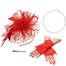 Classical Victorian Styles Headband Gloves-Red Size fits all