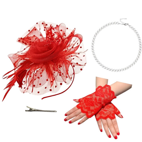 Classical Victorian Styles Headband Gloves-Red Size fits all