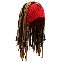 Unisex gestrickte Piratenmütze mit Dreadlocks und-Rot