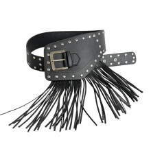 Stylish Fringe PU Belt Adjustable Waistband For Men Women-Black
