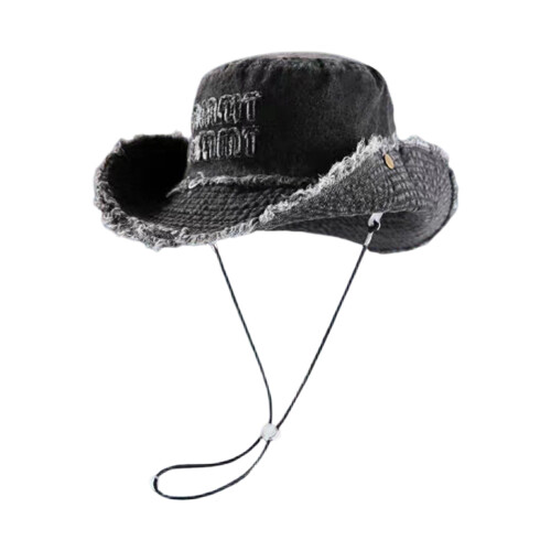 Trendy Distressed Blue Denims Bucket Hat Outdoor-Schwarz