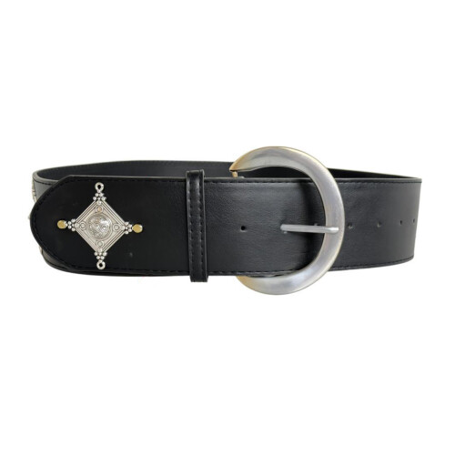Trendy Oversized Fastener Belt Thick PU Strap Suitable-Black
