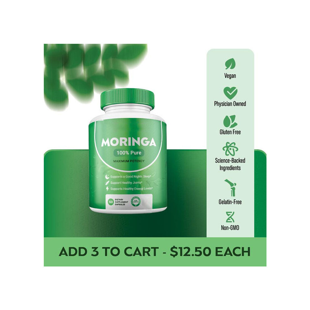 (2PCS) Moringa Capsules - Maximum Potency Moringa Supplement, 60 Vegan Capsules, Supports Sleep, Joint Health & Energy Levels