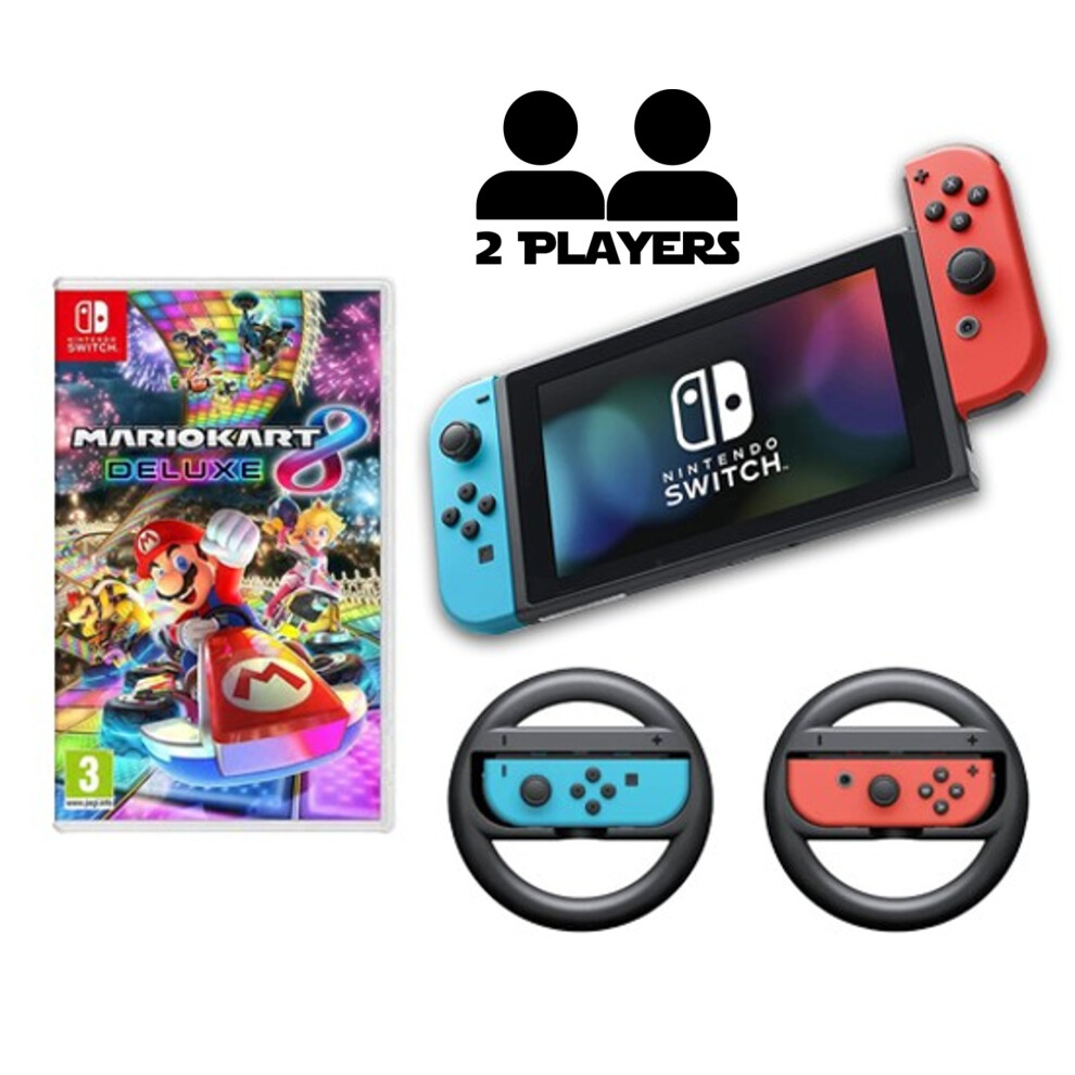 Nintendo Switch V1 Console Mario Kart Bundle With Wheels