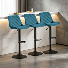 (3, TEAL) 1X2X Bar Stools PU/ Velvet Breakfast Stool Chairs