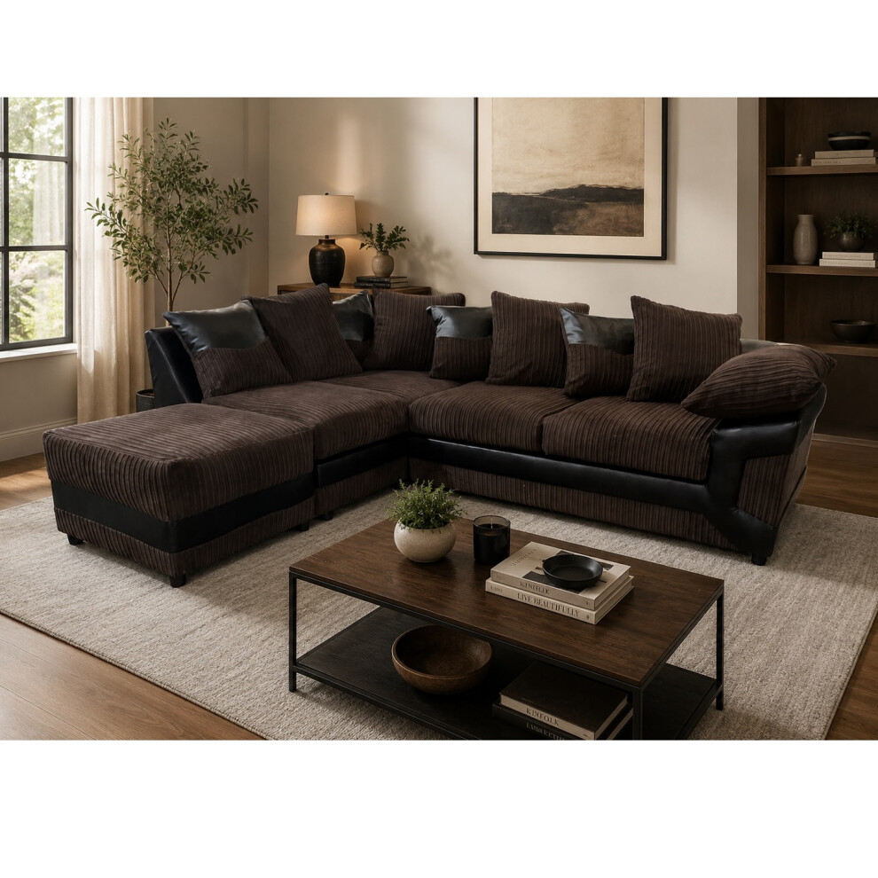 Furniture 786 Dino Fabric Left Hand Corner Sofa Chocolate-Brown Multicoloured