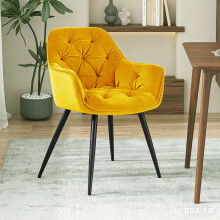 (YELLOW, 1pc) Single Dining Chairs Velvet Padded Seat Metal Leg