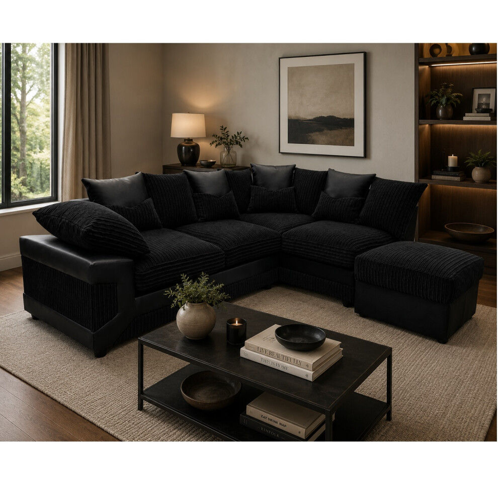 Furniture 786 Dino Fabric Right Hand Corner Sofa Black-Black Multicoloured
