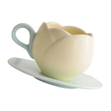 Retro Tulips Ceramic Coffee Cup And Saucers Set With-Yellow