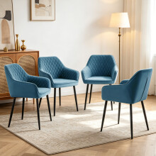 (TEAL, 4pcs) 1/2/4 Velvet/Suede/Faux leather Padded Dining Chairs Sturdy Metal Legs