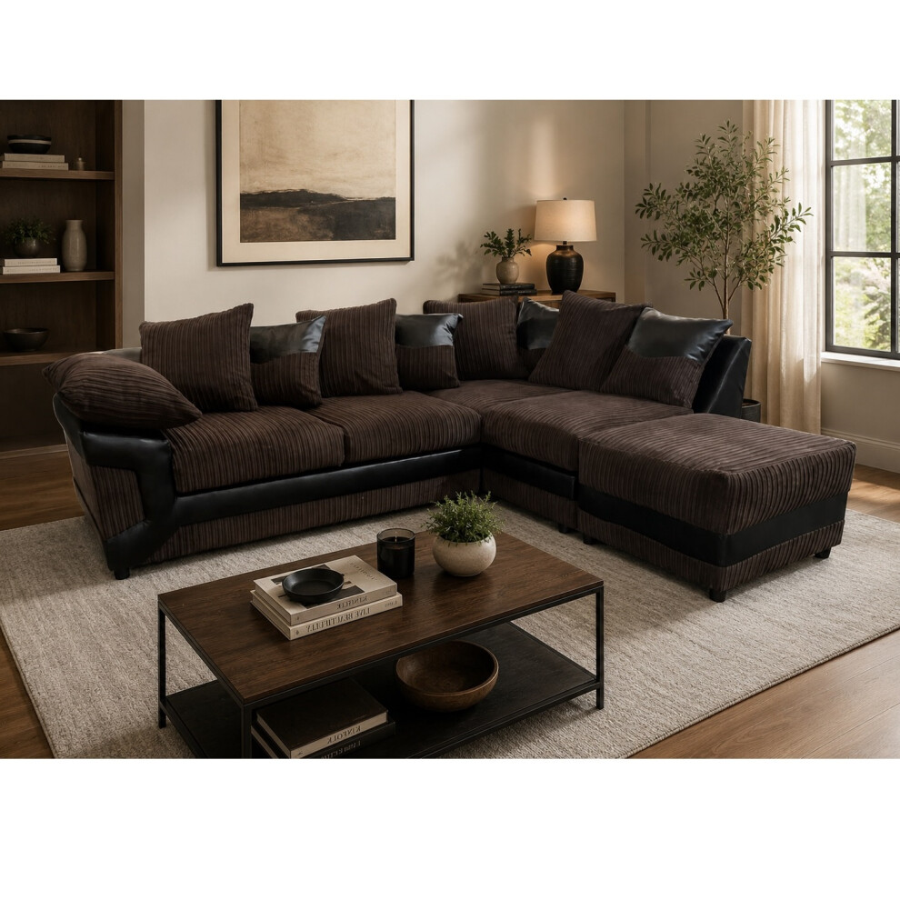 Furniture 786 Dino Fabric Right Hand Corner Sofa Chocolate-Brown Multicoloured